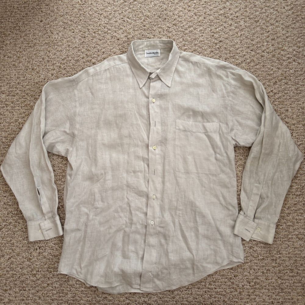 Osvaldo Morales Couture Men's Linen Button Down Shirt XXL